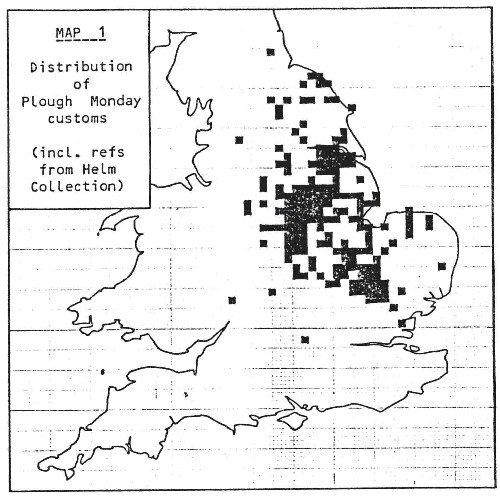 Map 1 - Distribution of Plough Monday Customs in England
